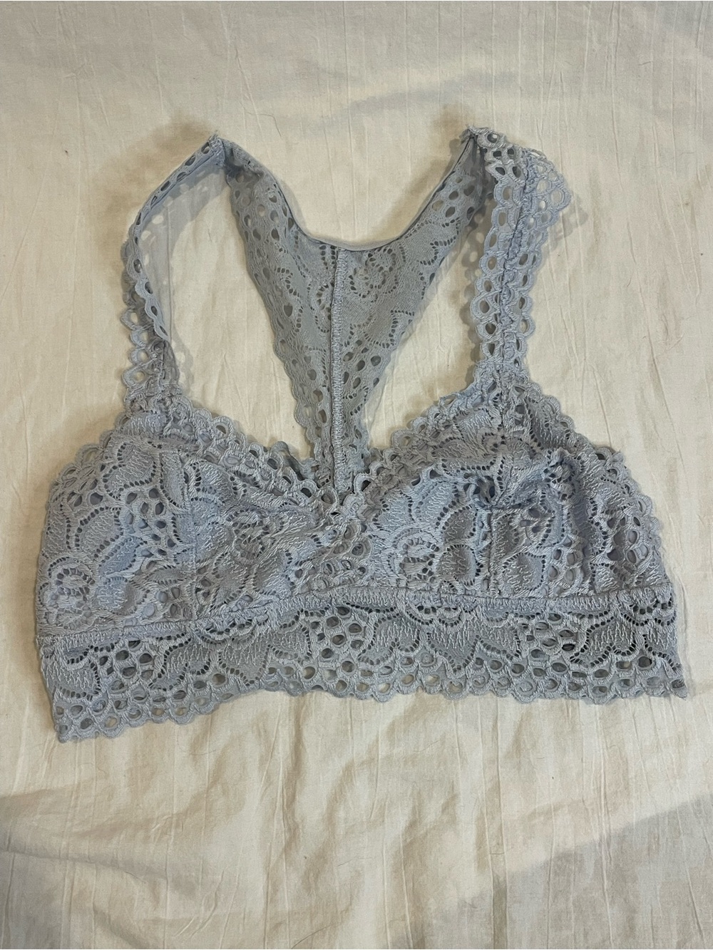 Aerie Gray Lace Racerback Bralette Size S Floral Lace Coquette Boho Wireless